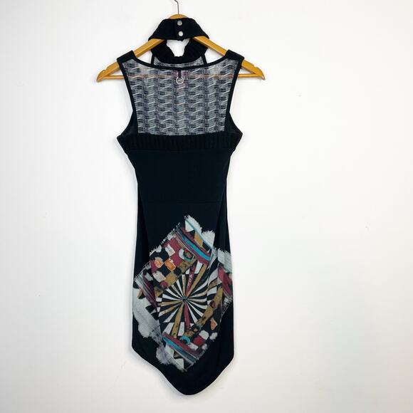 Save the Queen Y2K Mesh Halter Sleeveless Hi Low Chenille Tunic Top Black L - Picture 9 of 15